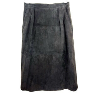 HP Diamonds Leather, Vintage Black Leather Suede Back Slit‎ Straight Skirt